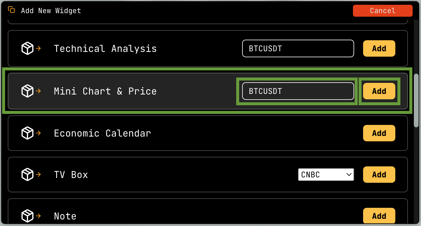 Mini Chart & Price Widget