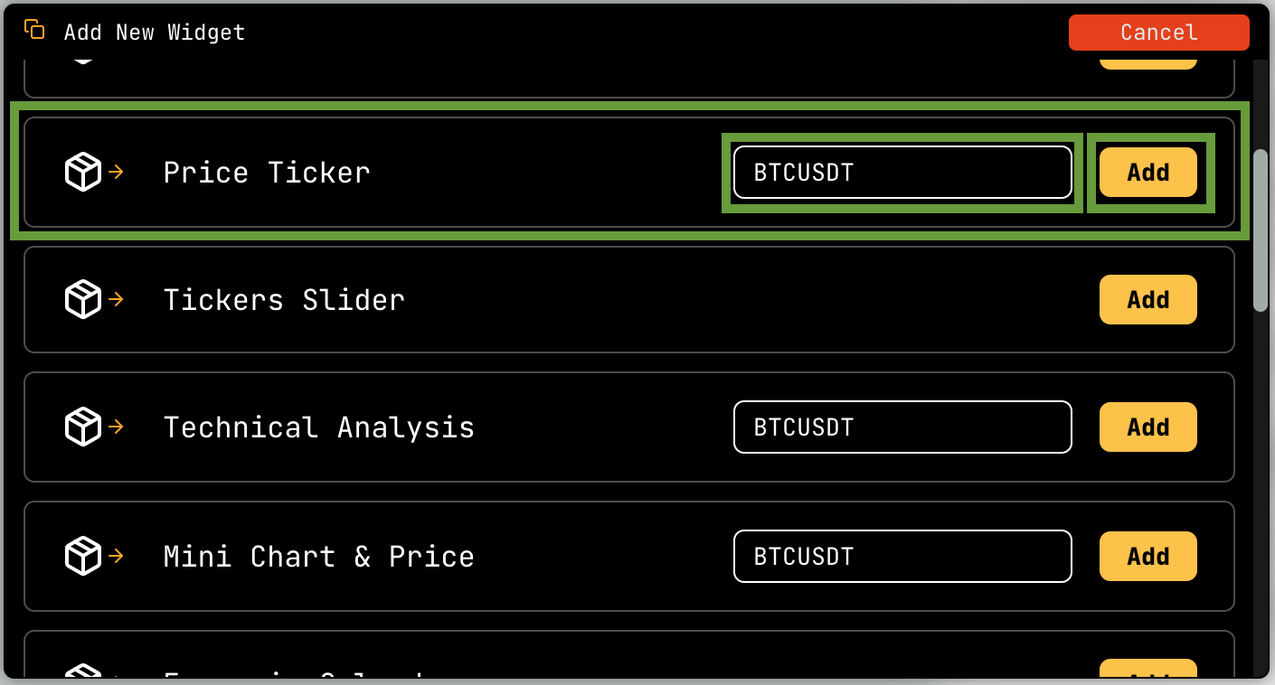 Price Ticker Widget